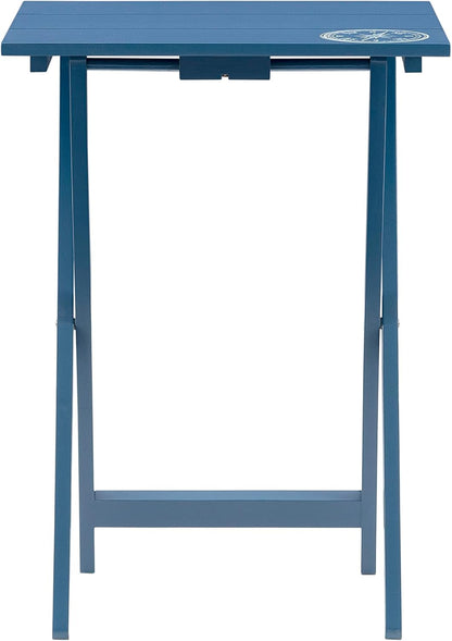 SAMM Navy Trey Table Set with Compass Accent Includes Four Trey Tables and Stand