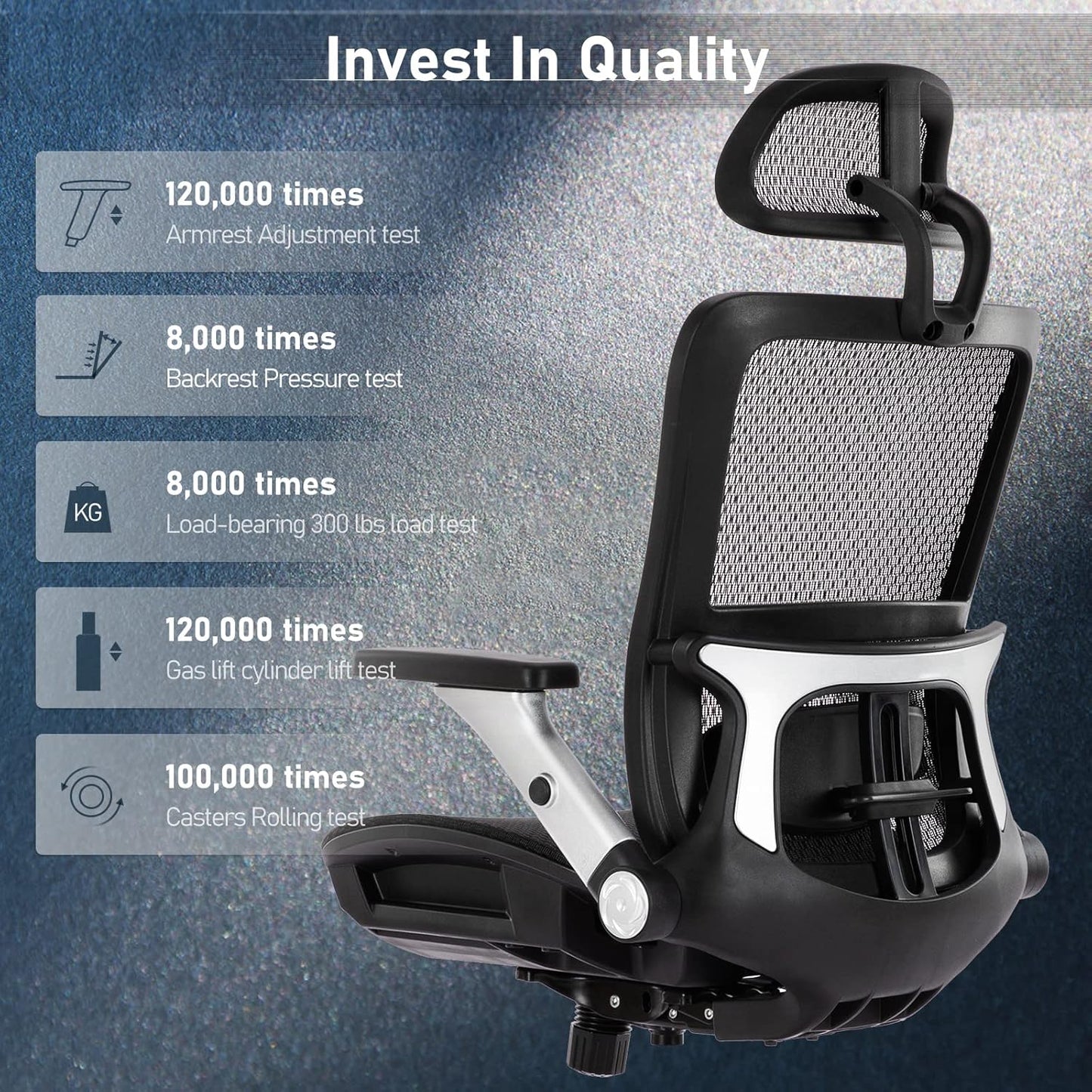 Ergonomic Mesh Office Chair with Footrest, High Back Computer Executive Desk Chair with Headrest and 4D Flip-Up Armrests, Adjustable Tilt Lock and Lumbar Support-Black