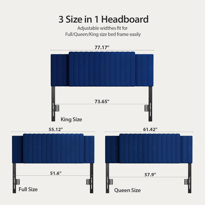 Upholstered Tufted Velvet Headboard, 3 in 1 Headboard for Full/Queen/King Size Bed, Height & Width Adjustable Head Board, Attach Frame, Study & Comfortable, Ideal for Bedroom, Dorm, Guest Room, Blue