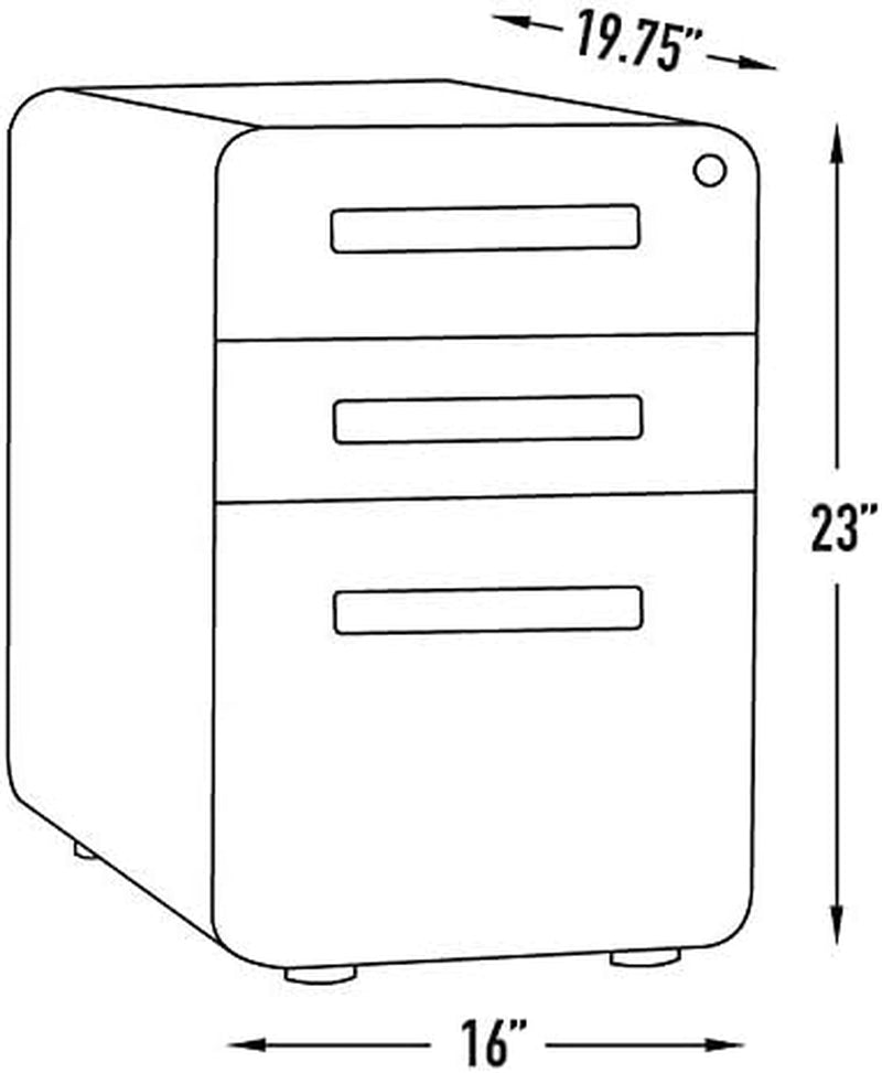 Stockpile 3 Drawer File Cabinet with Lock - under Office Desk Metal Filing Cabinet, Legal/Letter File Folders, Wheels and Stationary Feet, Pre-Assembled, Orange Faceplate
