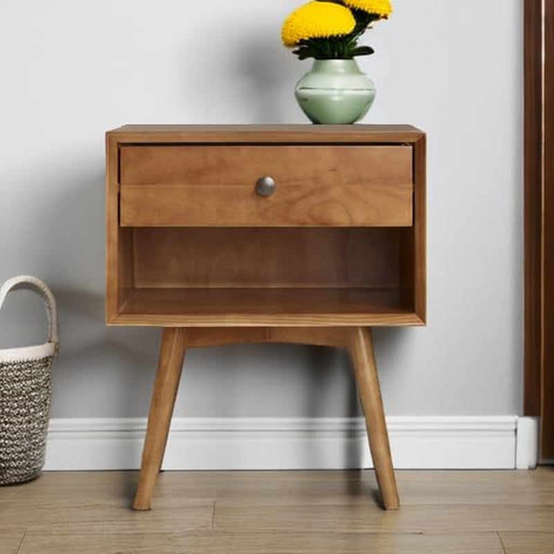 Mid Century Modern Wood Nightstand Side Table Bedroom Storage Drawer and Shelf Bedside End Table, 1 Drawer, Caramel