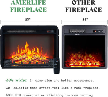 Fireplace TV Stand, Wood Texture Entertainment Center with 23'' Electric Fireplace, Farmhouse Entertainment Stand Media TV Console for Tvs up to 80'', 70 Inches, Black