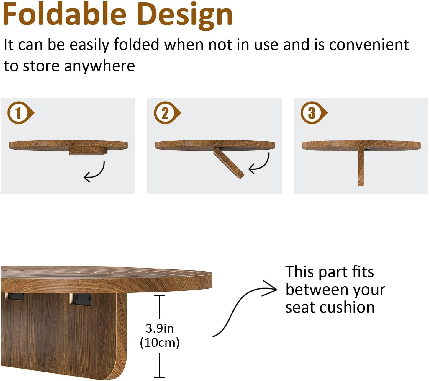 Couch Tray Insert for Middle, 15.75"X12.6" Wood Sofa Tray, Folding Couch Armrest Table Fit Armless Couch/Sectional, for Drink Snacks Phone Remote Holder, Walnut