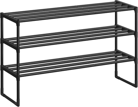 Shoe Rack, 3-Tier Shoe Organizer, Metal Storage Shelf, Upright or Upside Down, for 16-20 Pairs, Stackable, for Entryway, 11.8 X 36.2 X 21.7 Inches, Black ULSA303B02