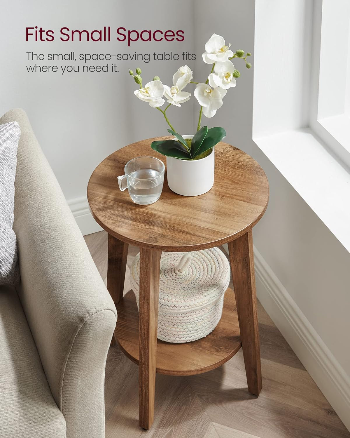 Side Table, Small round End Table with Lower Shelf, Nightstand for Small Spaces, Living Room, Bedroom, Smoky Gray ULET283T68