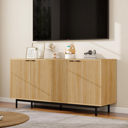 Modern TV Stand for 65 Inch Tv,Entertainment Center with Storage Cabinets and Adjustable Shelves, Media Console Table, Wood Television Furniture for Living Room, Bedroom, Natural Wood