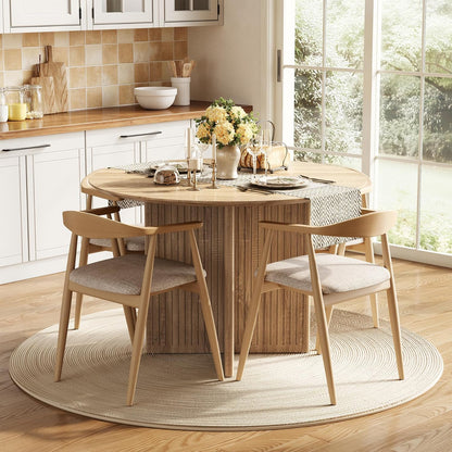round Dining Table for 4-6 People, Modern Wooden Kitchen Table with Pedestal Base, Small Dinner Table for Dining Room, Kitchen, Living Room