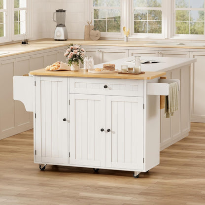 Kitchen Island with Storage, 41.7" Rolling Cart with Drop Leaf, Portable Island Table on Wheels, Spice Rack, Towel Rack and Drawer, White, 41.7" L X 29.5" W