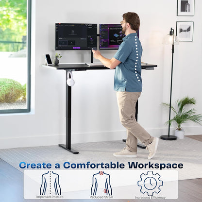 Electric 60 X 24 in Standing Desk, Memory Height Adjustment, 1B Series, Holds 220 Lbs, One-Piece Black Top, Black Frame, DESK-KIT-1B6B