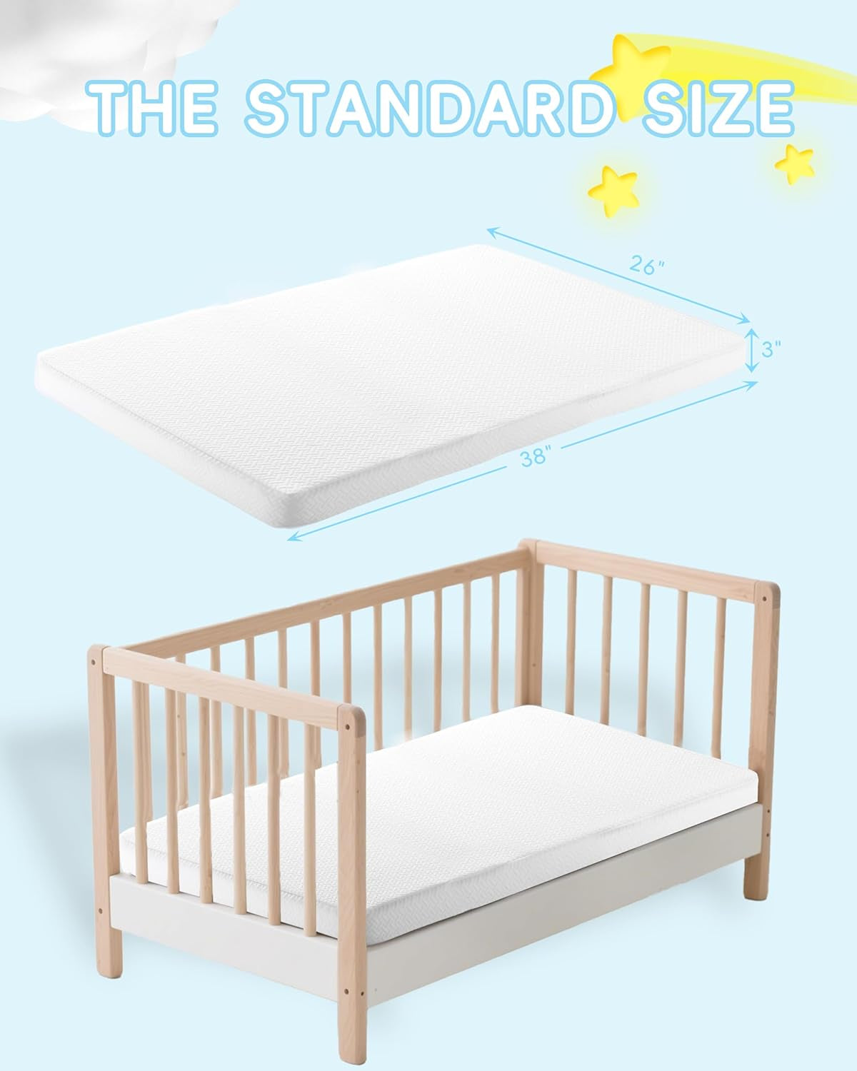 Pack and Play Mattress 38"X26", Pack N Play Mattresses for Playpens, Dual-Layer Mini Crib Mattress with Waterproof Washable Breathable Cover for Infants and Toddlers