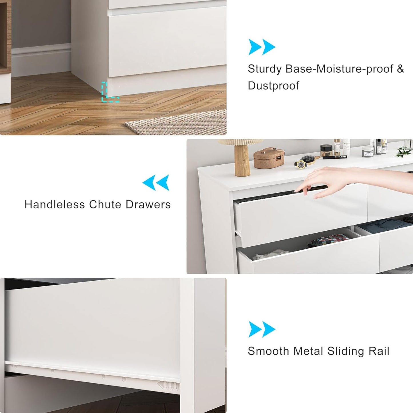White Dresser 6 Drawer, Modern Double Dresser for Bedroom, Wood Chest of Drawers with Wide Storage for Living Room