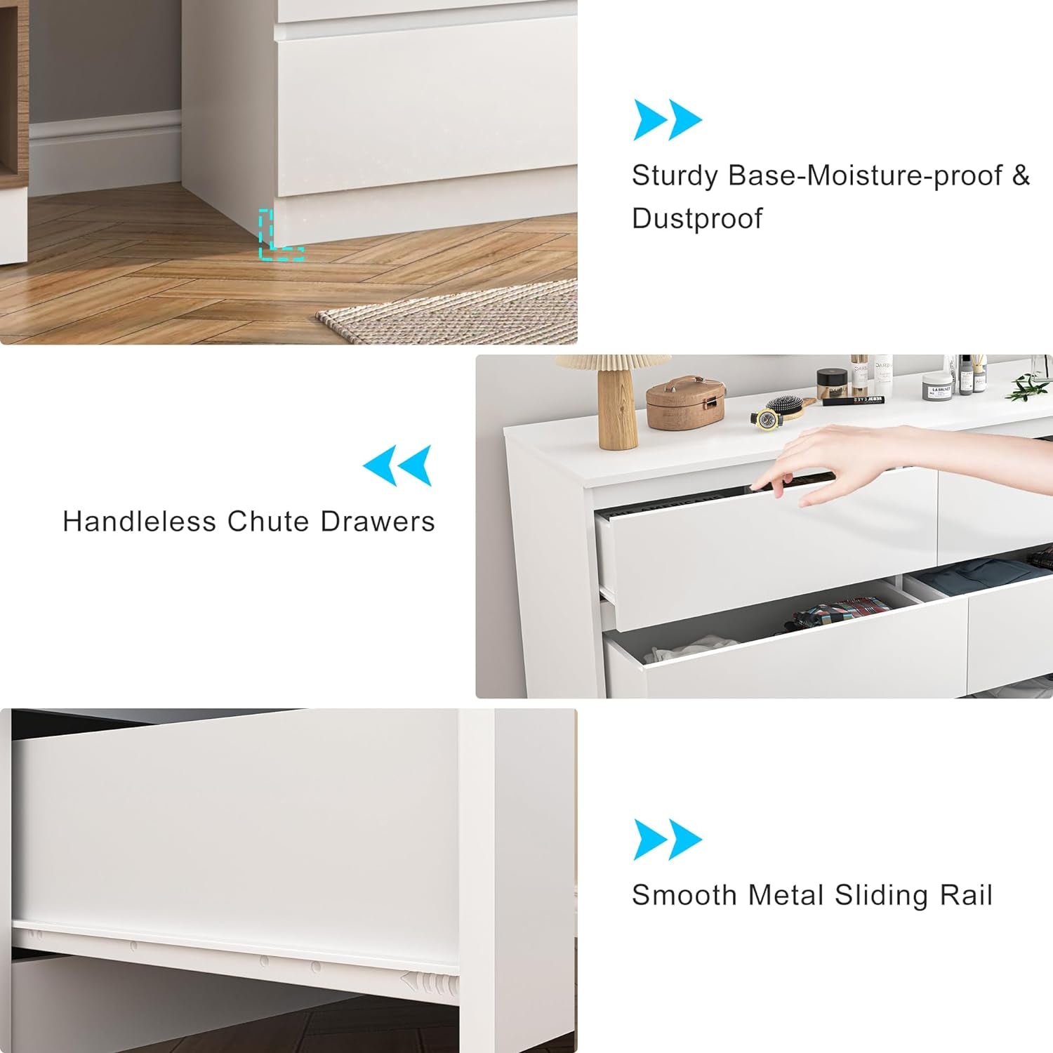 White Dresser 6 Drawer, Modern Double Dresser for Bedroom, Wood Chest of Drawers with Wide Storage for Living Room