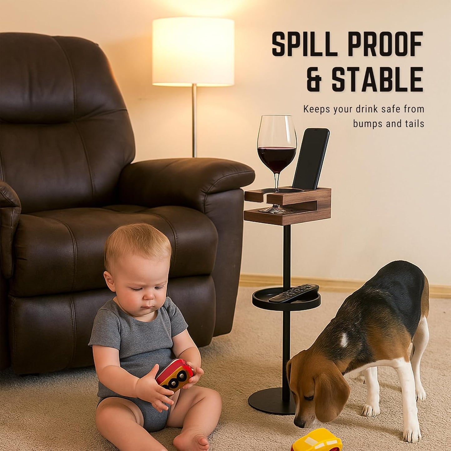 Drink Table for Small Spaces - Slim Pedestal Side Table with Real Wood Top & Stable Base for Coffee & Cocktails - Ideal for Tight Living Room & Bedroom Spaces (Sapele)