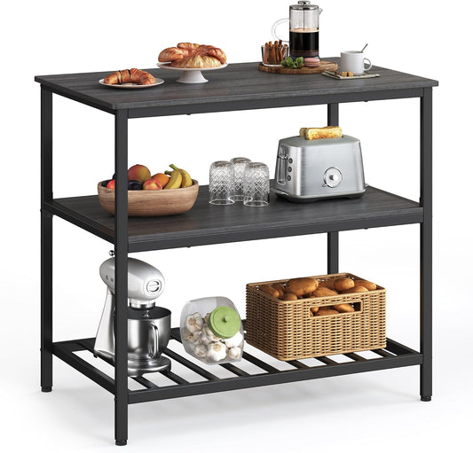 Kitchen Island with 3 Shelves, 39.4 Inches Width Kitchen Shelf with Large Worktop, Stable Steel Structure, Industrial, Easy to Assemble, Ebonised Oak and Black UKKI005B42
