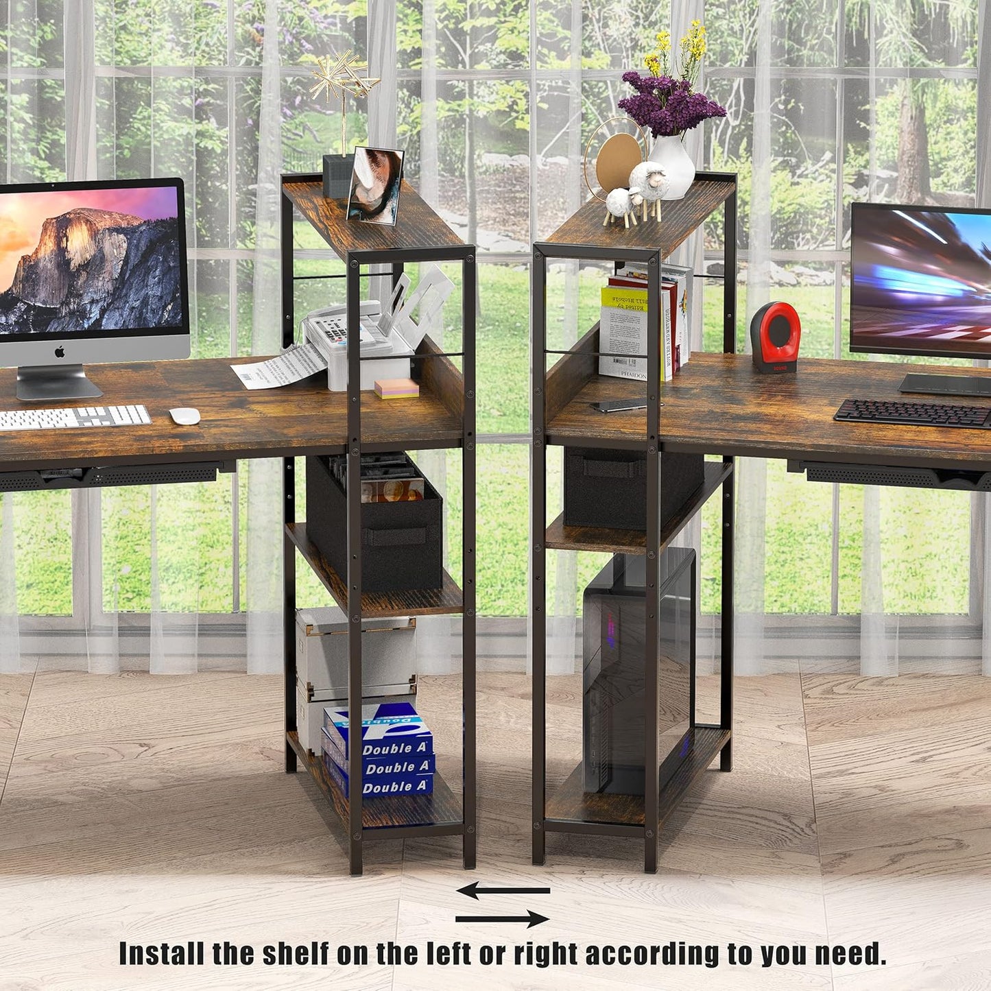 46-Inch Home Office Mission Computer Desk with Side Shelf and Drawer, Rustic Brown