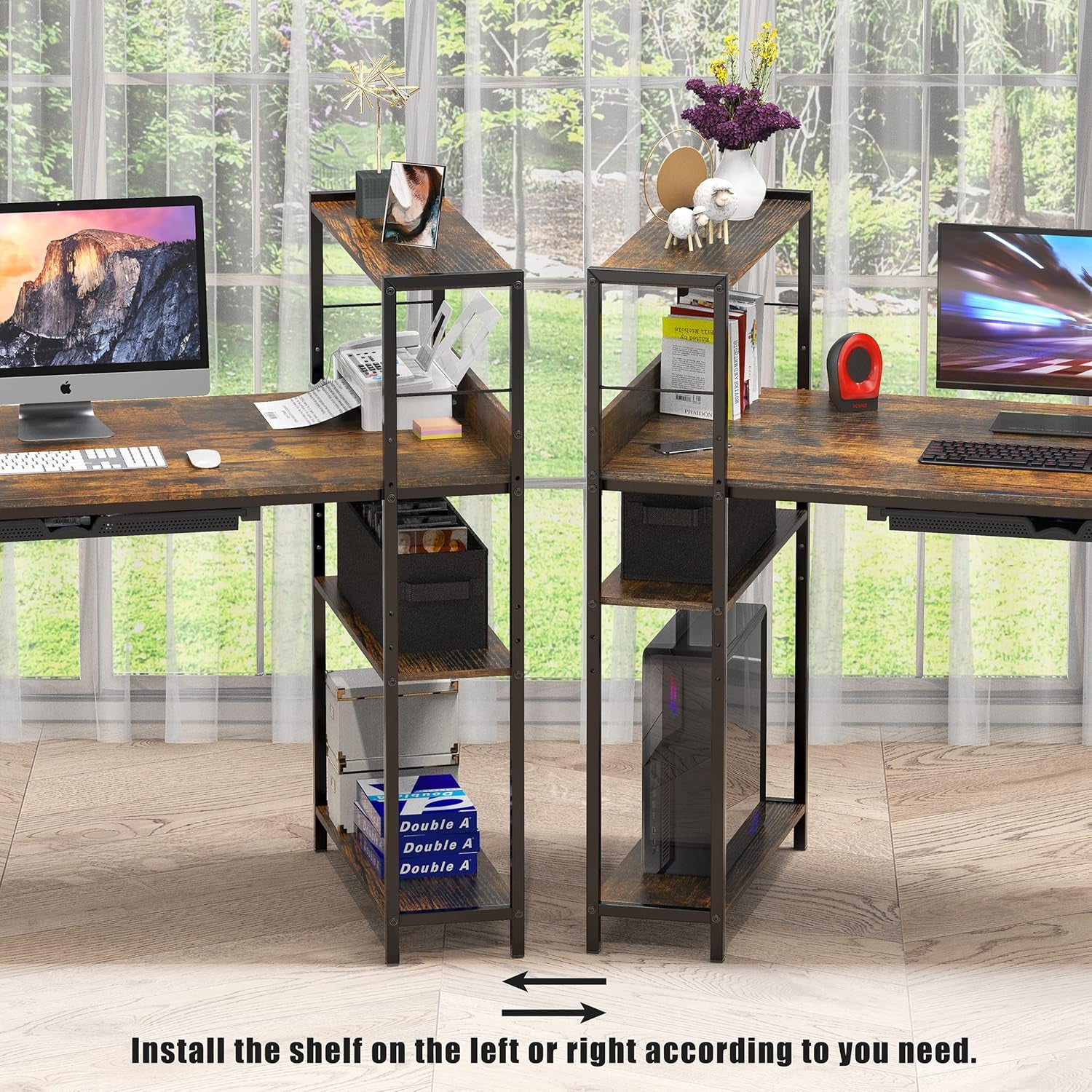 46-Inch Home Office Mission Computer Desk with Side Shelf and Drawer, Rustic Brown