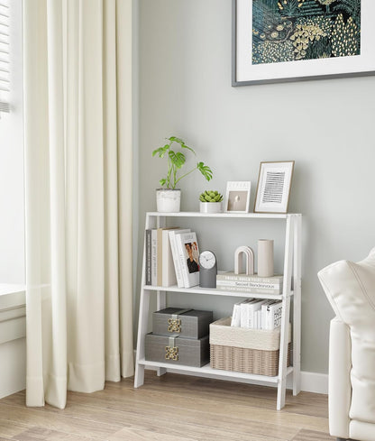 3-Tier Ladder Bookshelf, Bathroom Shelf Freestanding, Small Bookshelf with Storage, Display Stand for Home Office, Living Room, Kitchen, Bedroom, Bathroom, White