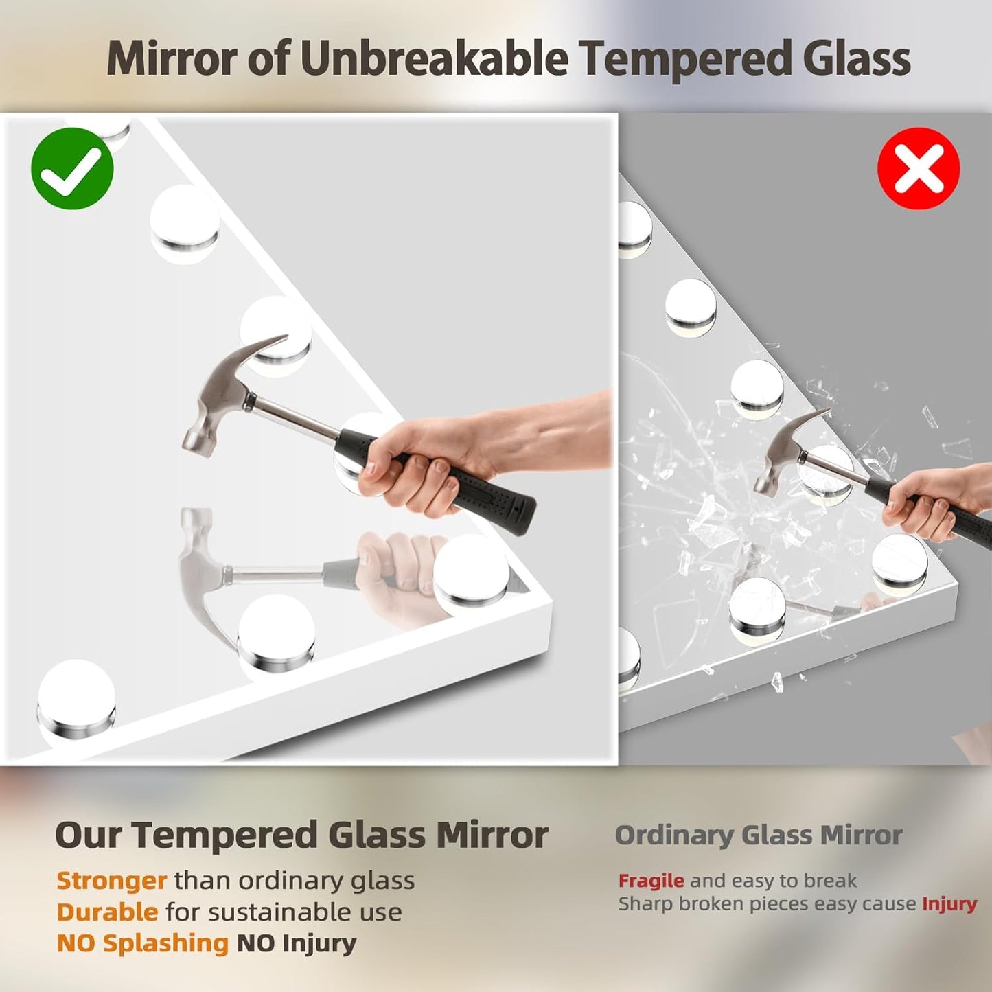 Vanity Mirror with Lights, Hollywood Lighted Makeup Mirror with 15 Dimmable LED Bulbs for Dressing Room & Bedroom, Slim Metal Frame Design, White