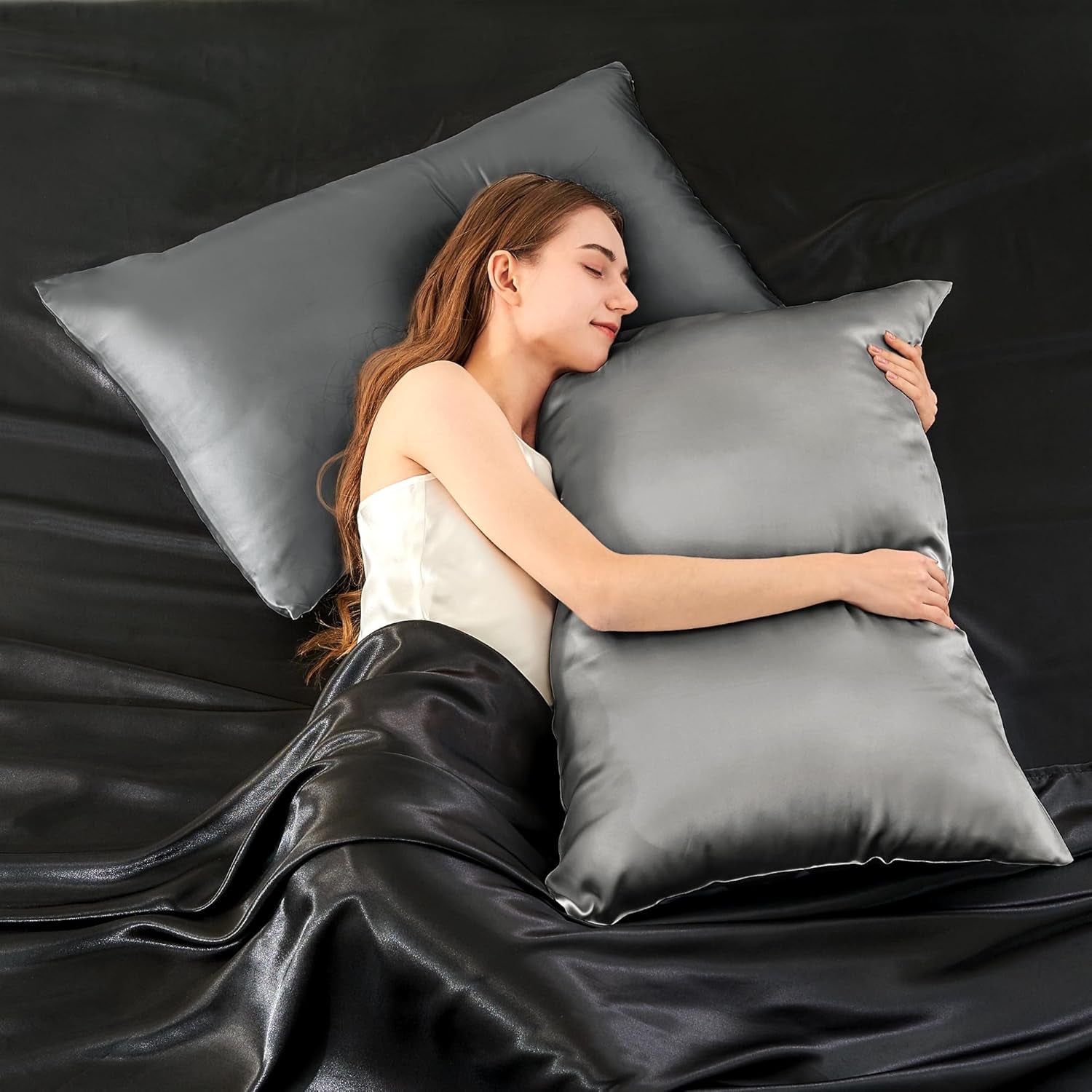 Mulberry Silk Pillow Case King Size, Silk Pillowcase with Hidden Zipper 20"X36", Extraordinary Smooth and Soft Pillow Cases for Hair and Skin(Dark Grey, 1 Pack)