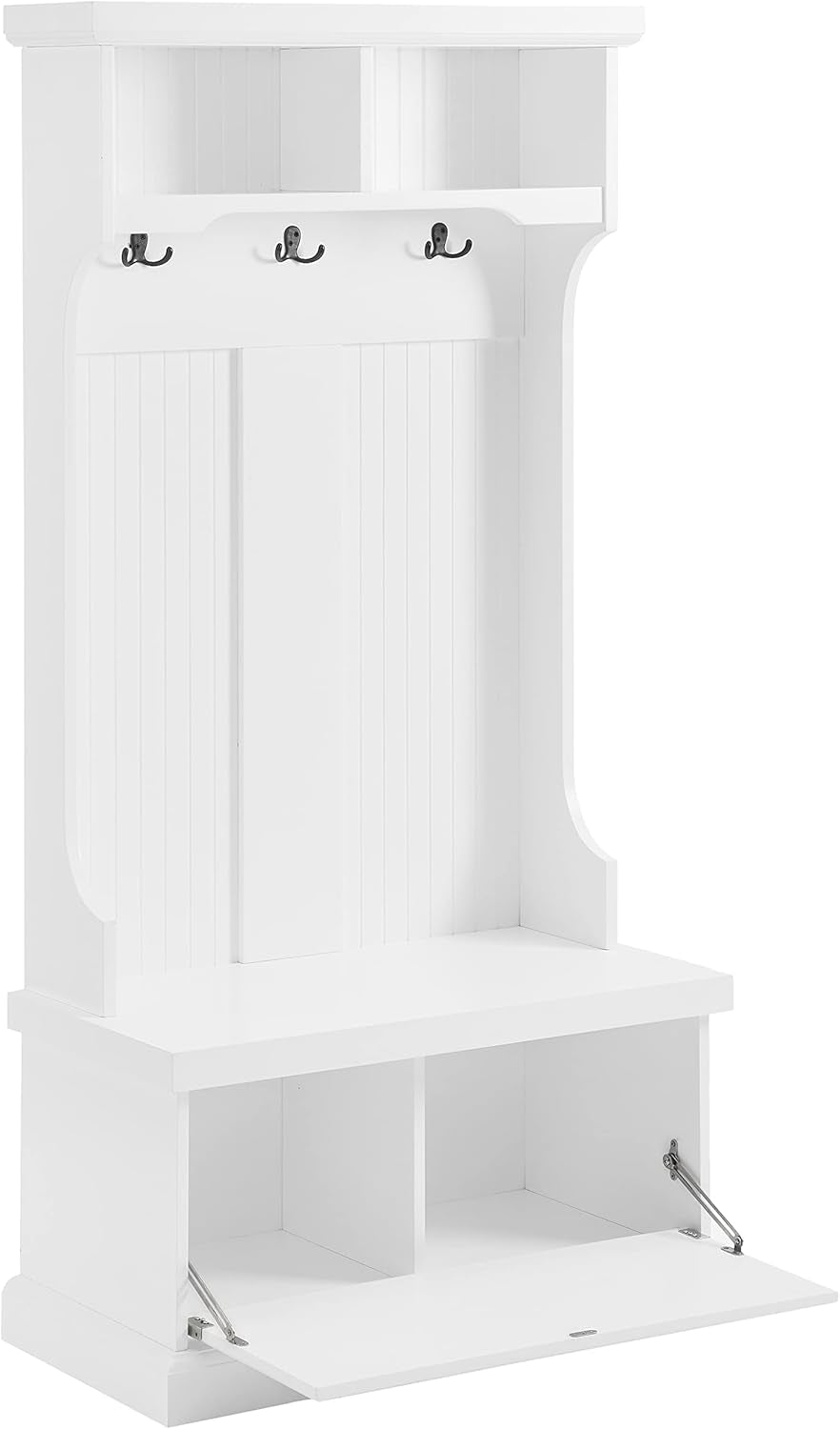 Shoreline Hall Tree with Storage Cabinets and Coat Rack Hooks for Hanging, White