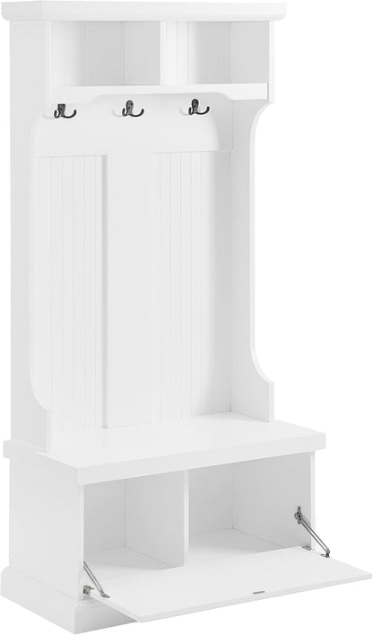 Shoreline Hall Tree with Storage Cabinets and Coat Rack Hooks for Hanging, White