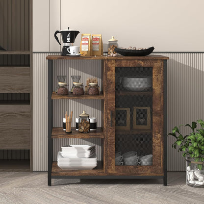 Mini Coffee Bar Cabinet with Storage, 27.5'' Small Kitchen Bar Table, Cute Corner Bar Cabinet for Tea, Buffet Sideboard Cabinet for Dining Room, Farmhouse Coffee Station for Wine (Brown)