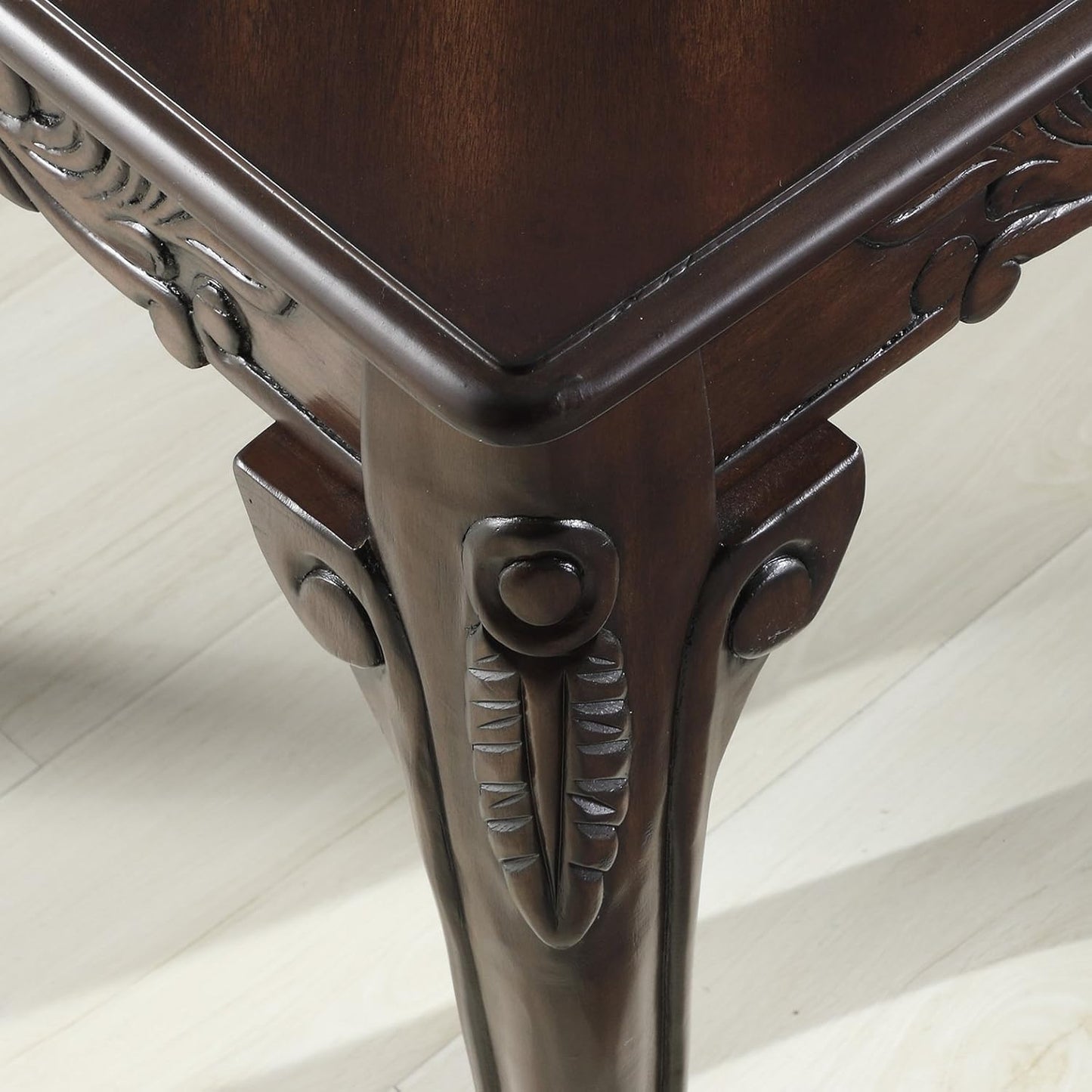 Traditional Ornate Detailing Wood Coffee Table, Dark Cherry