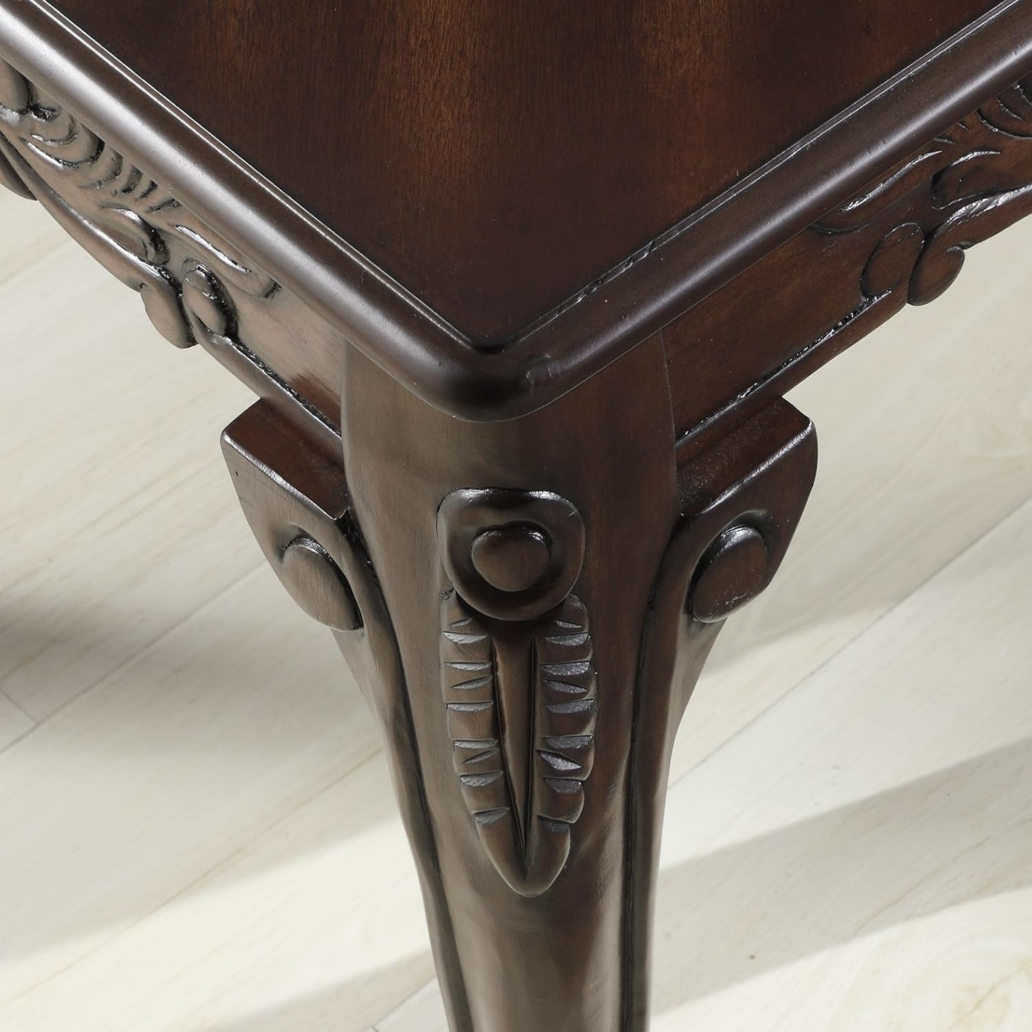 Traditional Ornate Detailing Wood Coffee Table, Dark Cherry