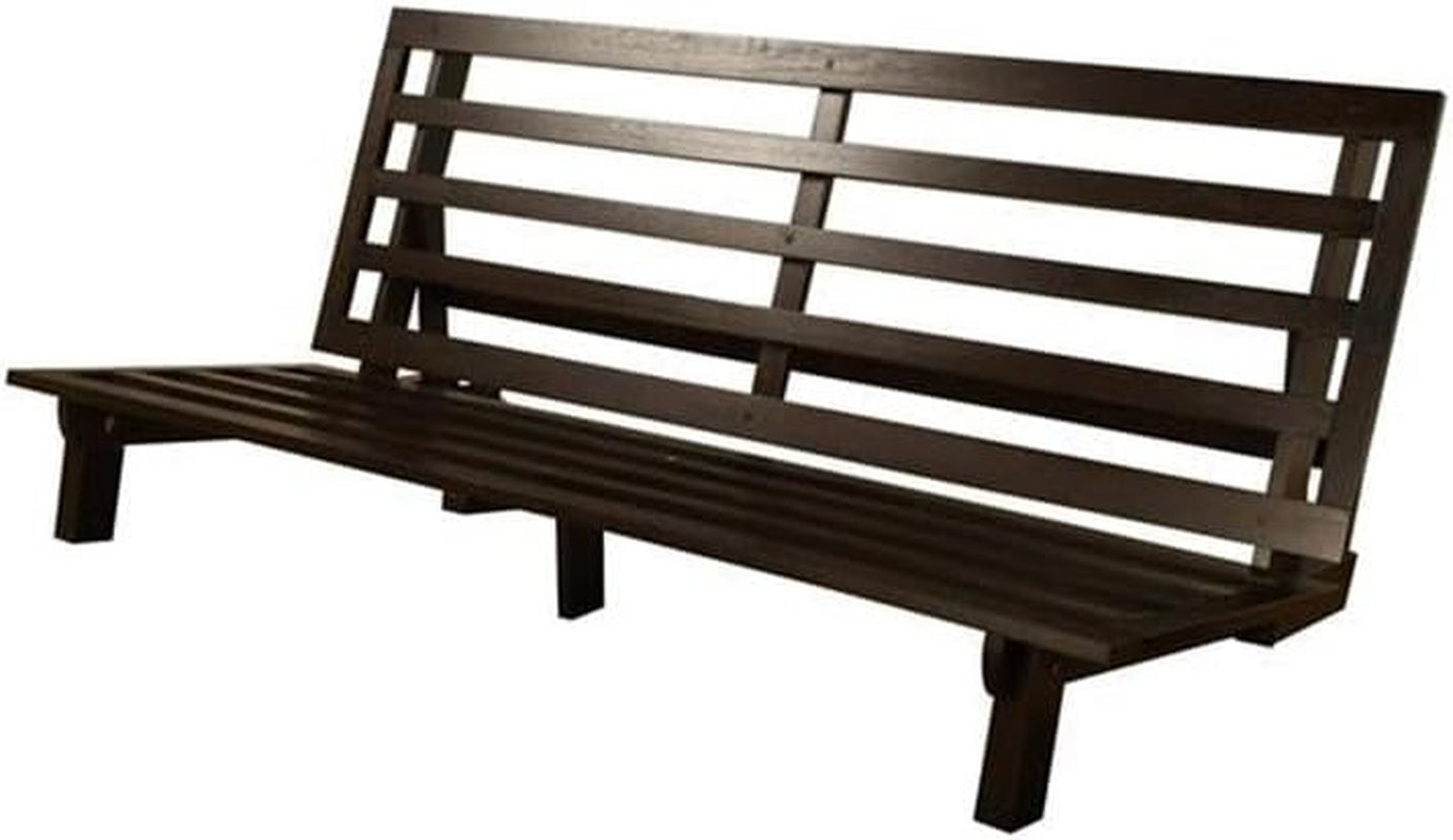 Carson Full Size Futon Frame and Mattress Set - Java Brown Finish Wood Futon Frame with Mattress Included in Linen Aqua Color