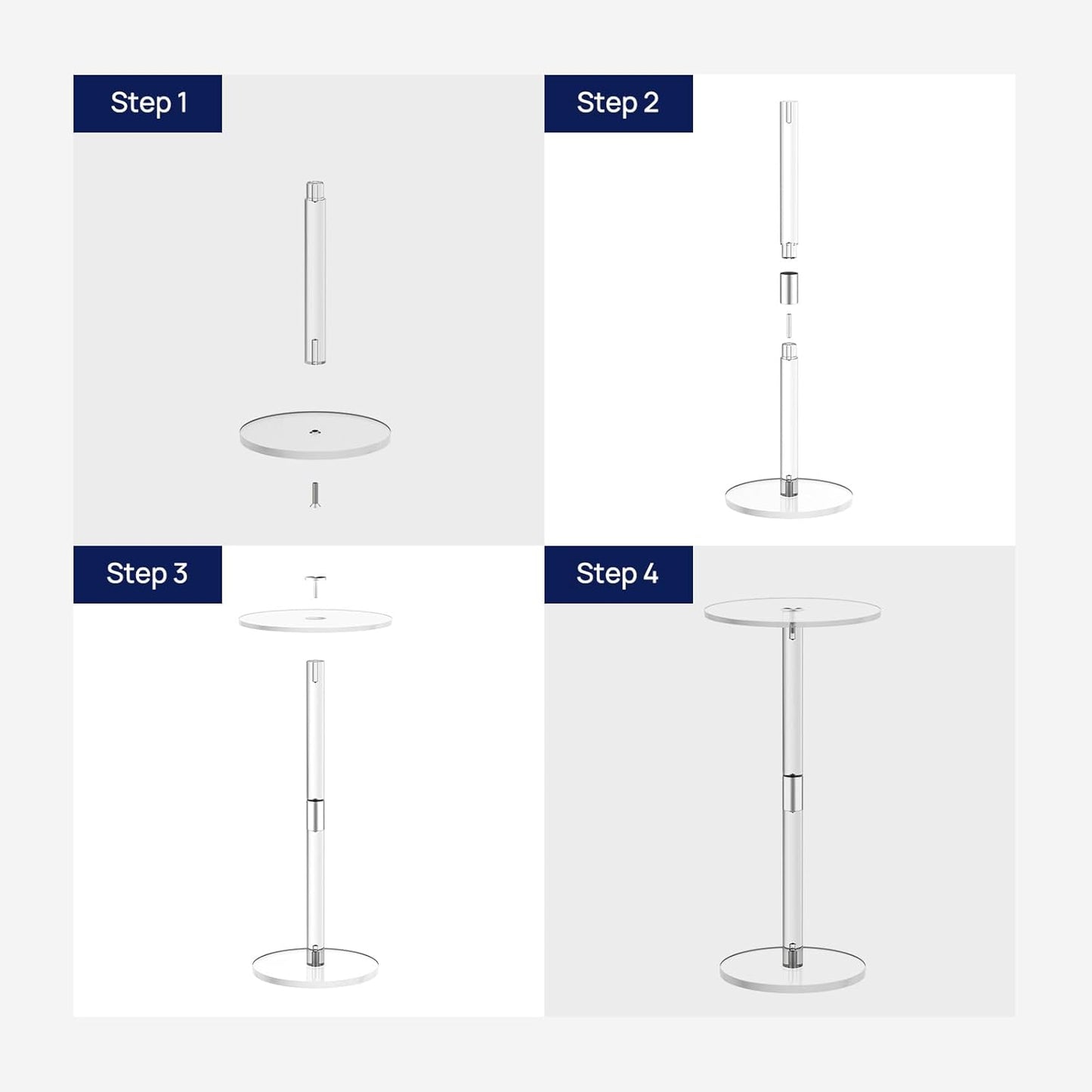 Acrylic Drink Table for Small Spaces, 10" L X 10" W X 21.3" H, Drink Side/End Table for Living Room, Round, Easy Assembly, Clear