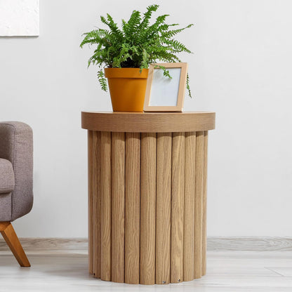 Luxenhome round Side Table, 19" H Fluted Side Table for Small Spaces, Mid Century Modern Small End Table, Wooden Accent Tables, Couch Side Tables, round Nightstand for Living Room, Bedroom