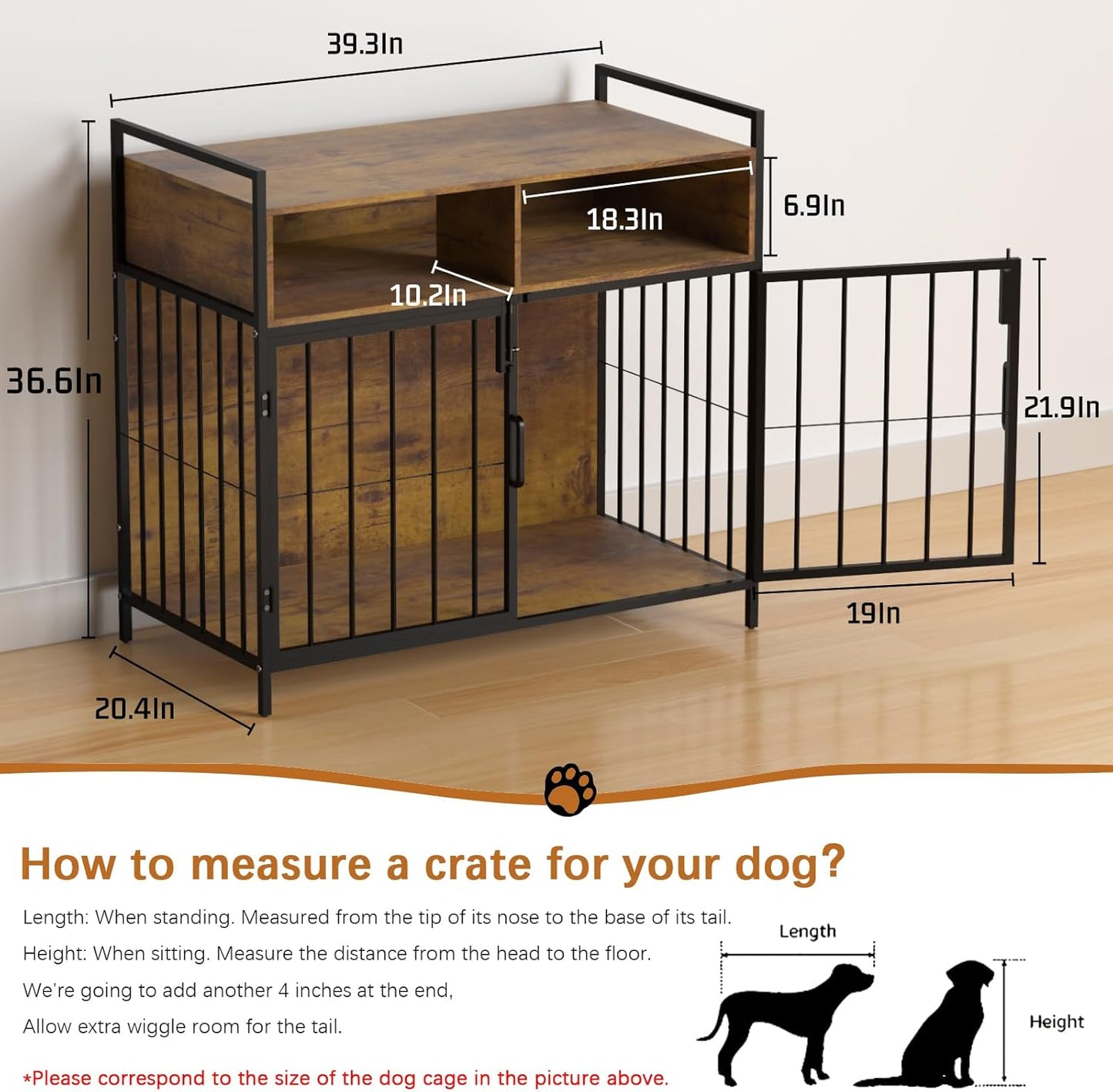 40/32 Inches Furniture-Style Cages,Large Medium Dog Kennels Indoor,Wood Dog Crate Table with Drawers Storage(Rustic Brown)