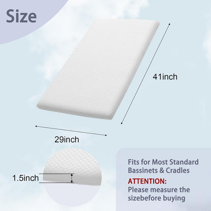 Lisara Bassinet Mattress, 41" X 29" Dual Sided Gel Memory Foam Mattress with Waterproof, Removable and Breathable Ice Silk Cover, Fit for 4Moms Breeze plus Portable Playard