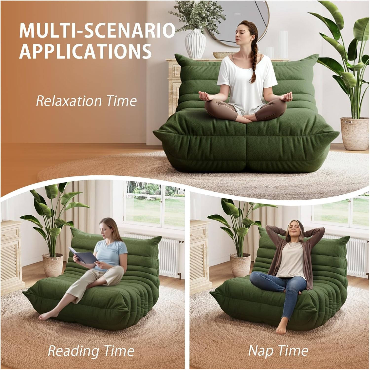 Bean Bag Chairs for Adults, Giant Beanbag Chair with Memory Foam, Comfy Lounge Chair Lazy Sofa for Apartment, Living Room, Bedroom, Office(Teddy Fabric)