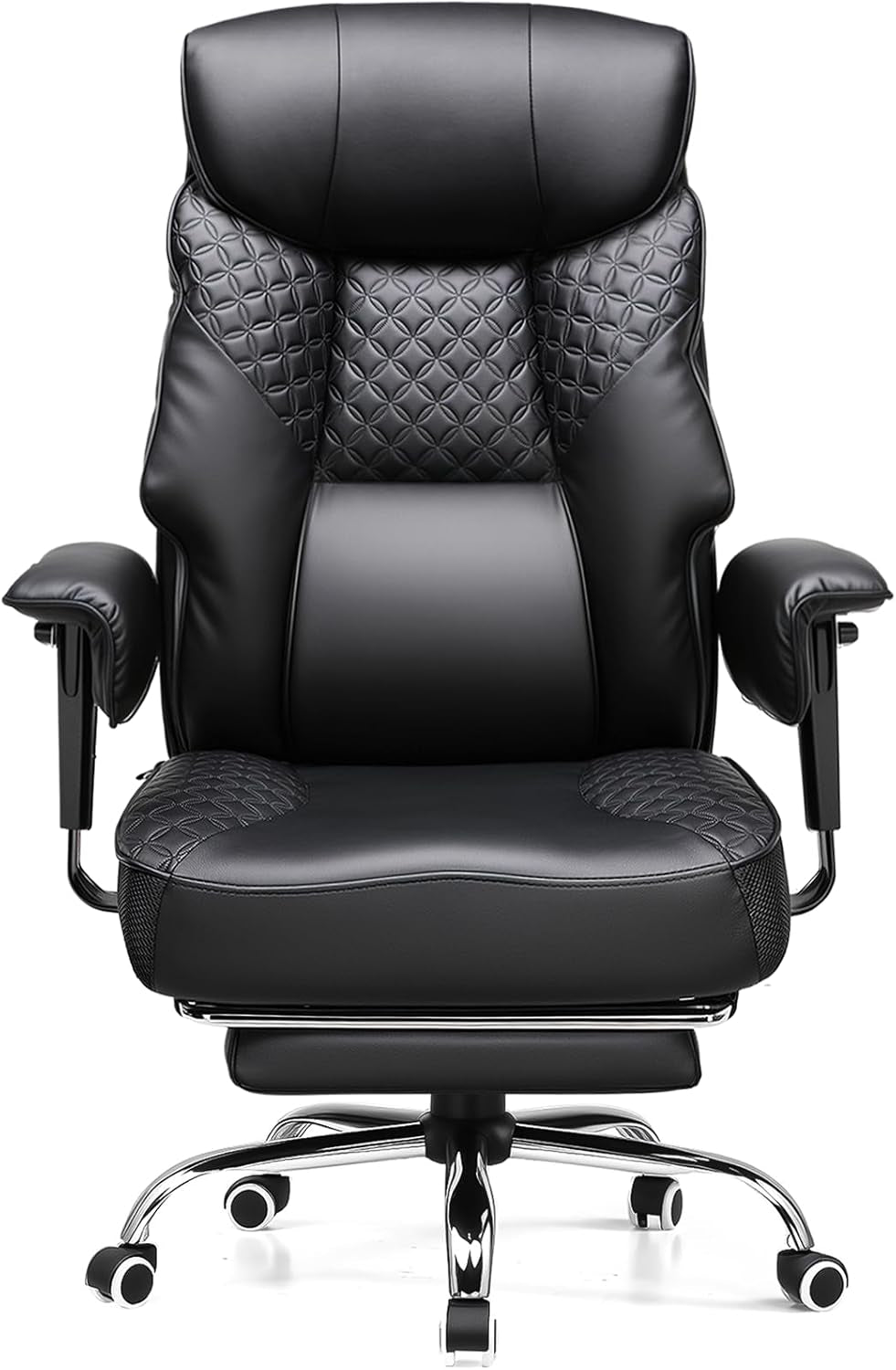 Big and Tall Office Chair 400LBS Wide Ergonomic Gaming Chair with Deluxe Embossing Designed Leather with Foot Rest,150°Reclining Adjustable Soft Armrests Pocket Spring Back Support and Pillow