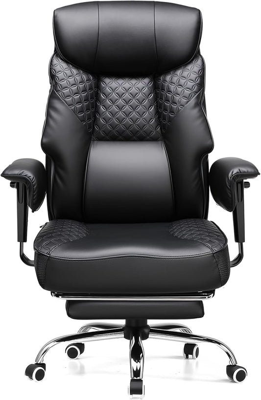 Big and Tall Office Chair 400LBS Wide Ergonomic Gaming Chair with Deluxe Embossing Designed Leather with Foot Rest,150°Reclining Adjustable Soft Armrests Pocket Spring Back Support and Pillow