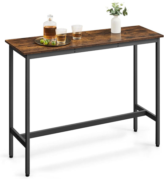 Bar Table, Narrow Long Kitchen Dining Table, Sturdy Metal Frame, Industrial, 15.7 X 47.2 X 35.4 Inches, Rustic Brown and Ink Black ULBT120B01