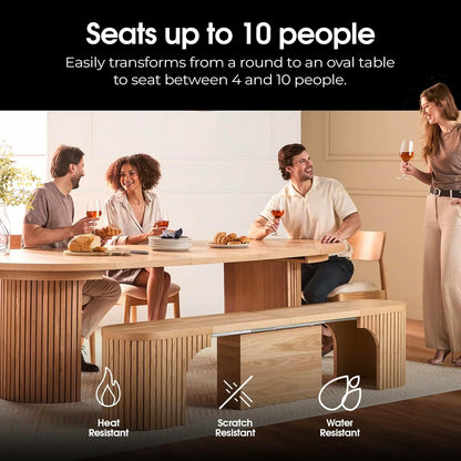 Transformer round Extendable Dining Set – Solid Wood Expandable Table with 4 Chairs, Space-Saving Kitchen & Dining Room Furniture (Black, Table + 4 Chairs)