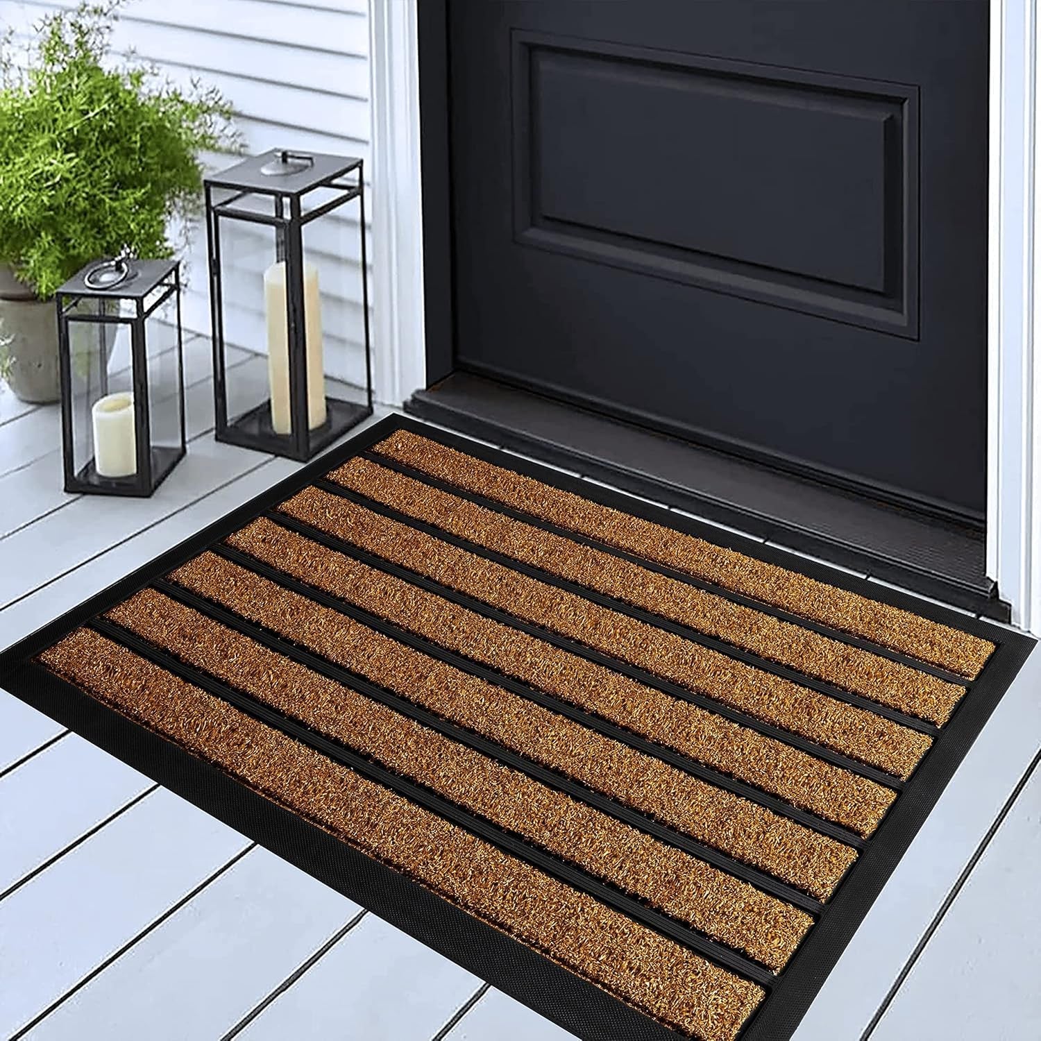Extra Durable Door Mat - Dirt Trapping Outdoor Welcome Mats - Non-Slip Outdoor Indoor Entrance - Low Profile Front Doormat (30" X 17", Bright Brown)