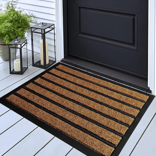 Extra Durable Door Mat - Dirt Trapping Outdoor Welcome Mats - Non-Slip Outdoor Indoor Entrance - Low Profile Front Doormat (30" X 17", Bright Brown)