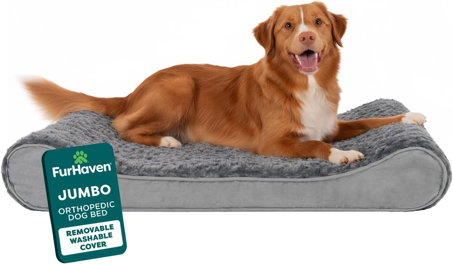 Orthopedic Dog Bed for Large Dogs, Luxe Lounger Contour Mattress with Solid Orthopedic Foam Slab for Joint Support, Removable Washable Cover, Jumbo XL, Plush Suede, Gray