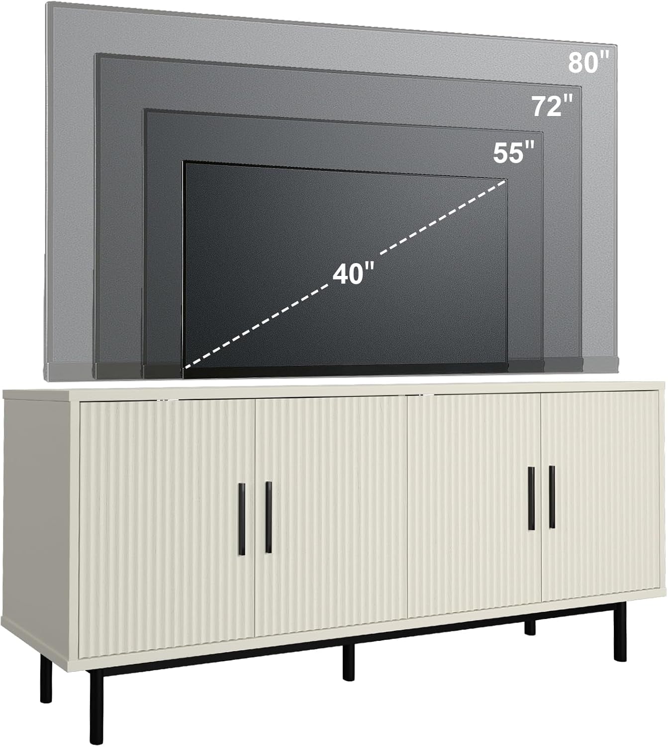 70" Modern TV Stand for Televisions up to 80 Inch, Entertainment Center with Storage, Cabinet with Fluted Door and Adjustable Shelf, Console Table and Media Furniture for Living Room, White