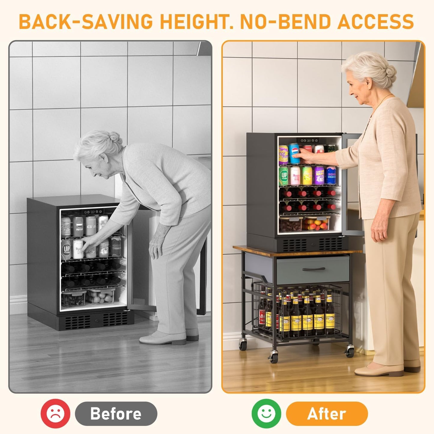 Mini Fridge Stand, Heavy-Duty End Table Fridge Table with Storage, Small Refrigerator Stand with Rolling Wheels for Dorm, Kitchen,Pantry