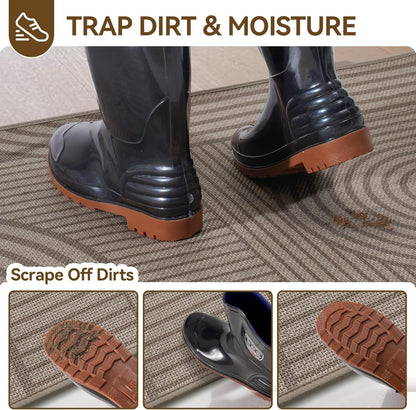 Front Door Mat 17''X30'', Absorbent Muddy Dirt Resist Washable Non Slip Low-Profile Indoor Doormat, Welcome Entryway Door Mats, Brown