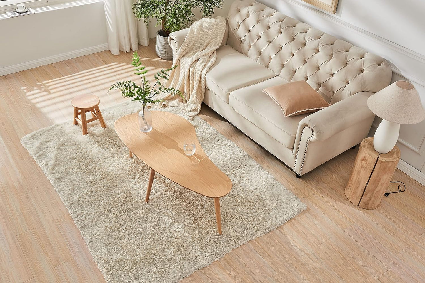 Solid Wood Table Desk, Coffee Table End Table round for Kitchen Dining Room, Living Room, Bedroom and Restaurant, 4 Legs Removable-Natural