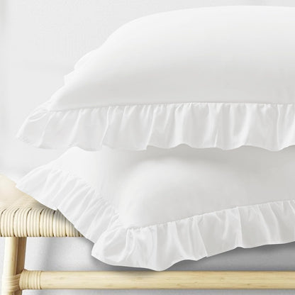 Ruffle Pillow Cases King Size Set of 2, Ruffled Pillow Covers with Envelope Closure, Wrinkle Resistant Pillowcases 20" X 36", Ruffled Pillow Shams, White