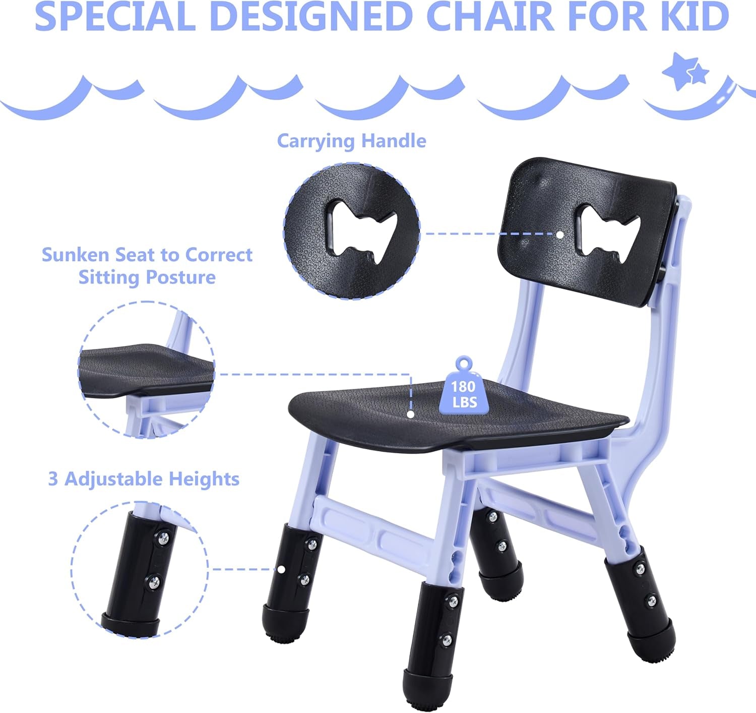 Kids Table & Chairs Set (2 Chairs), Height Adjustable Toddler Table and Chair Set for Kids Ages 3-8 with Graffiti Desktop, Learning & Art Activity Desk for Classroom, Home, Daycare (Black)