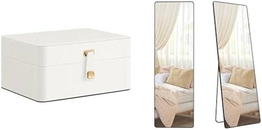 Jewelry Box with Mirror, Full Length Mirror, 63 X 19.7 Inches, Rectangle Full Body Mirror UJBC200W01 and ULFM030B01