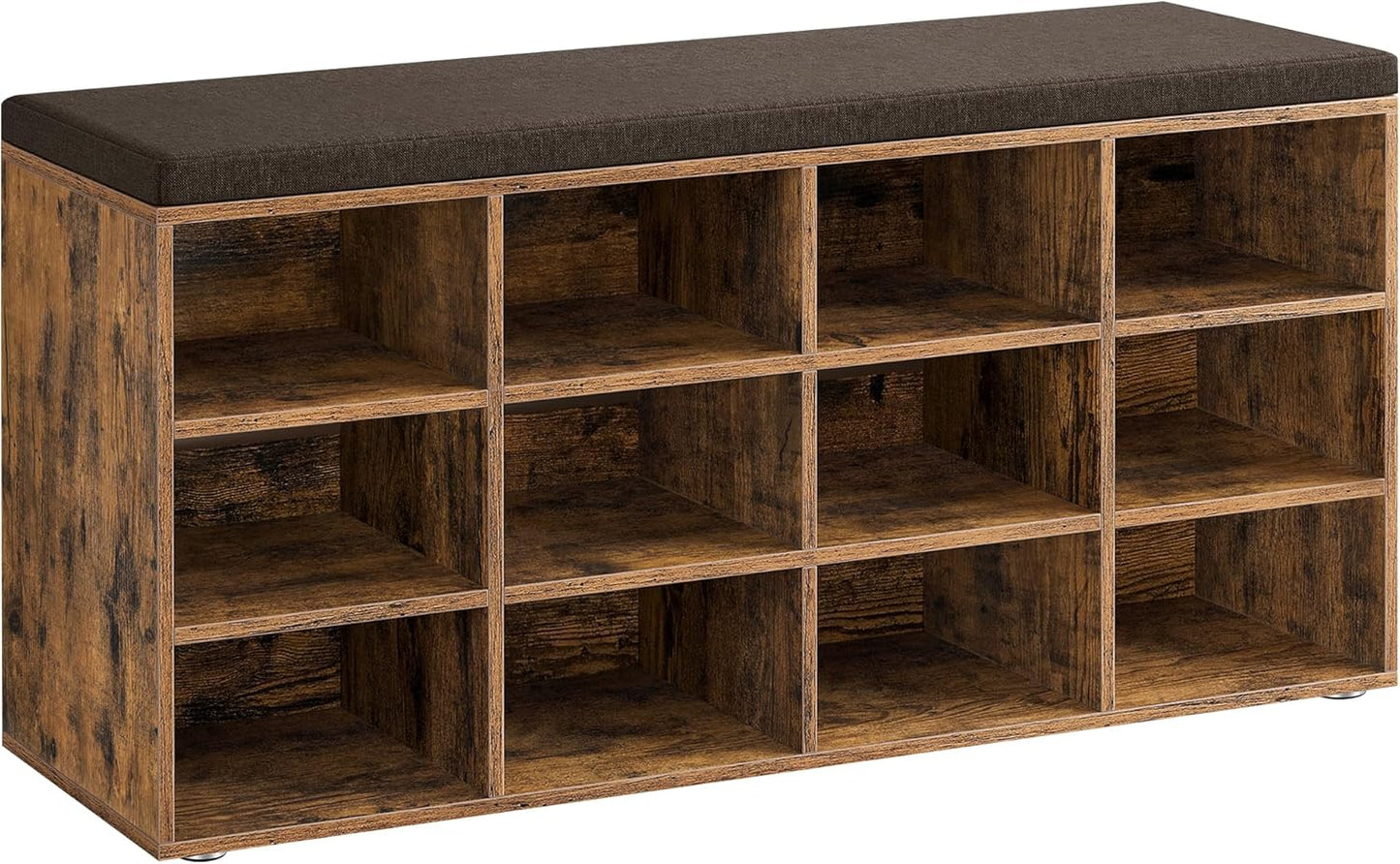 CUSTOS Collection - Shoe Bench, Storage Bench with Padded Seat, Entryway Bench with 12 Compartments, for Bedroom, 11.9 X 40.9 X 18.9 Inches, Rustic Brown and Chestnut Brown ULHS012B01