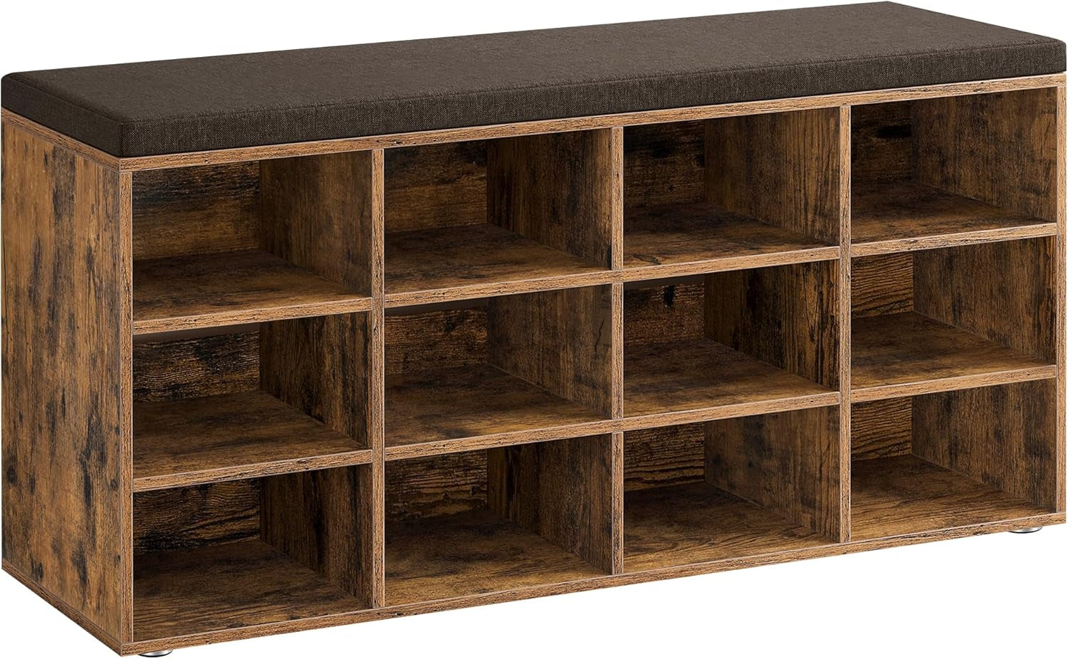 CUSTOS Collection - Shoe Bench, Storage Bench with Padded Seat, Entryway Bench with 12 Compartments, for Bedroom, 11.9 X 40.9 X 18.9 Inches, Rustic Brown and Chestnut Brown ULHS012B01